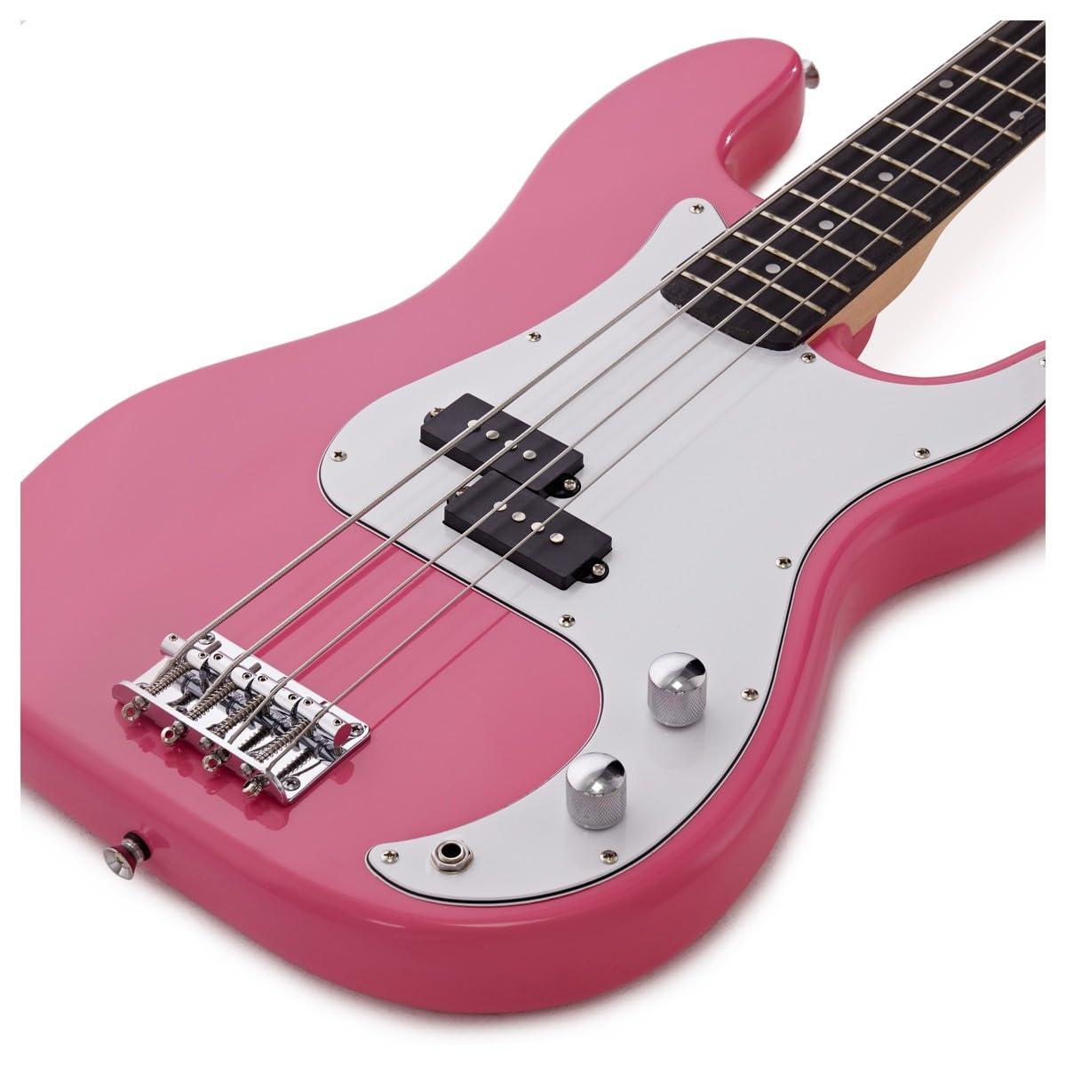 Basso LA di Gear4music, Rosa | Per giovani principianti, legni leggeri per il comfort, bassi puliti e decisi, cavo jack e borsa gratuiti