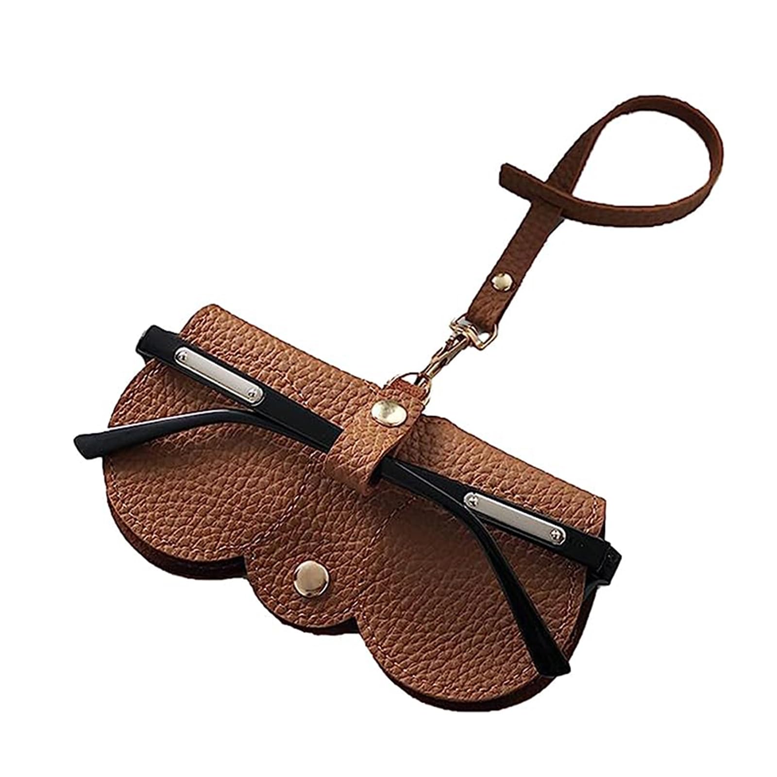 ZALUJMUS Soft PU Sunglasses Bag, Slim Portable Eyeglass Case Sunglasses Pouch with Lanyard, Anti-Scratch Soft PU Leather Travel Glasses Case (Set of 1, Brown)