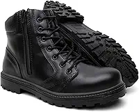 Coturno Militar Tático Cano Medio com Cadarço e Zíper Lateral, Sola Antiderrapante para Uso Profissional e Militar