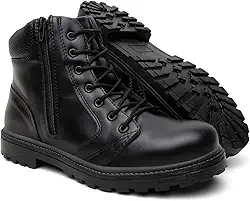 Coturno Militar Tático Cano Medio com Cadarço e Zíper Lateral, Sola Antiderrapante para Uso Profissional e Militar