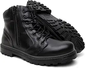Coturno Militar Tático Cano Medio com Cadarço e Zíper Lateral, Sola Antiderrapante para Uso Profissional e Militar