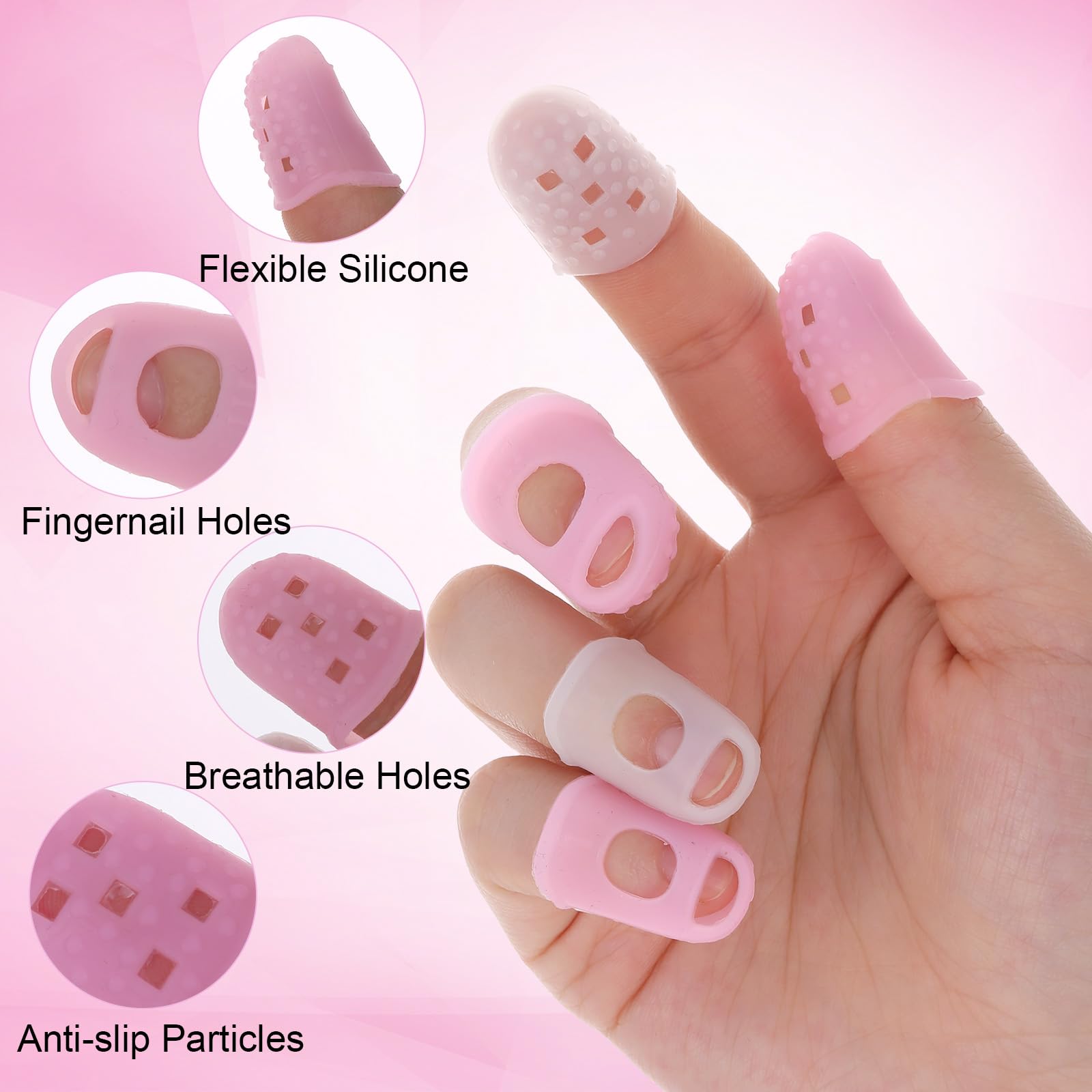 Qianyu 40 protezioni per dita in silicone, 5 misure, per chitarra, cucito a mano, artigianato