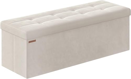 SONGMICS Banco otomano de almacenamiento, reposapiés otomano plegable, 15 x 43 x 15 pulgadas, banco de extremo de cama, baúl de almacenamiento,