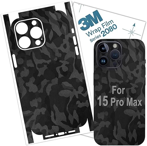 15 Pro Max Skin Wrap 3M - Película protectora con textura de camuflaje negro para lados y espalda (camuflaje negro)