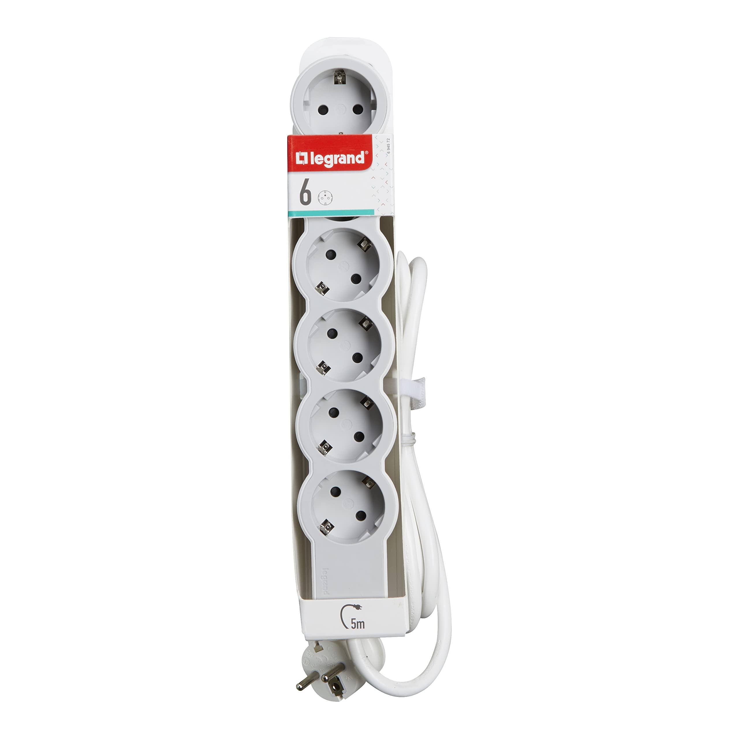LEGRAND, Multiprise plate 694572 - 6 prises - Longueur du câble : 5 m - Blanc/gris