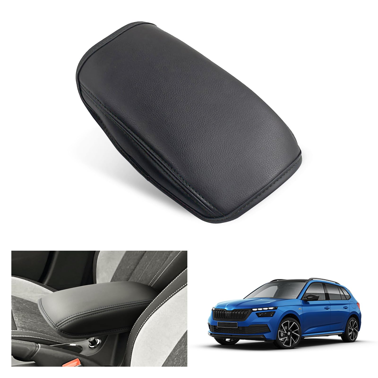 GAFAT Compatibile con Skoda Kamiq 2019–2024 2025 Copertura per Bracciolo Centrale, Kamiq 2024 Bracciolo Protezione Microfibra PU Pelle Imbottitura, Kamiq Accessori 2024 (Nero)