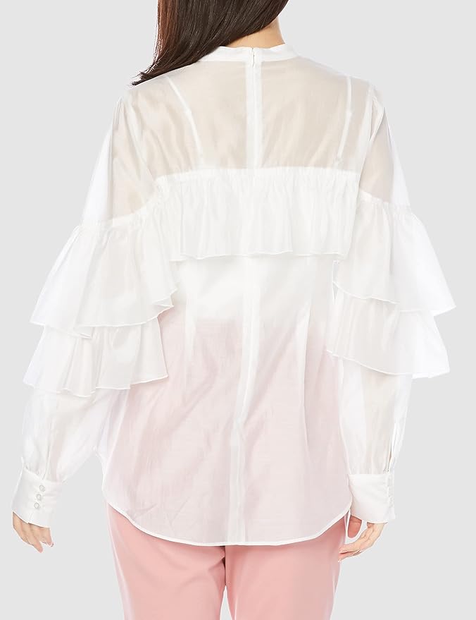新品　furfur シアーボリュームフリルブラウス Amazon | [ファーファー] シアーボリュームフリルブラウス