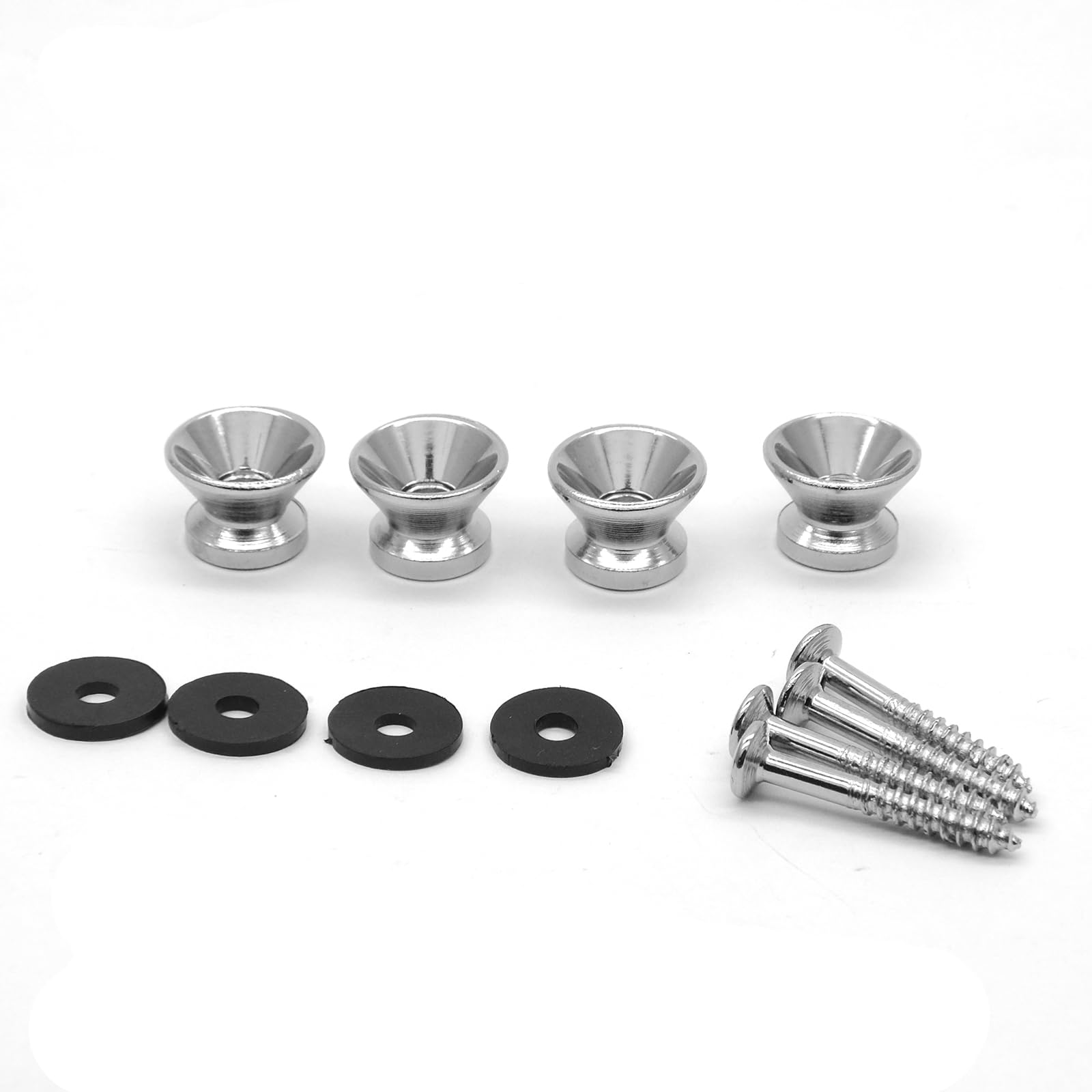 harpfeas 4PCS Metal Strap Buttons End Pins with Mounting Screws for Electric Acoustic Guitar, Bass, Ukulele (Chrome)