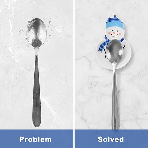 Miniatura 3 de Whaline Juego de 4 cucharas de café de invierno, soporte para cucharas de cerámica con forma de muñeco de nieve, plato para anillos para Navidad,