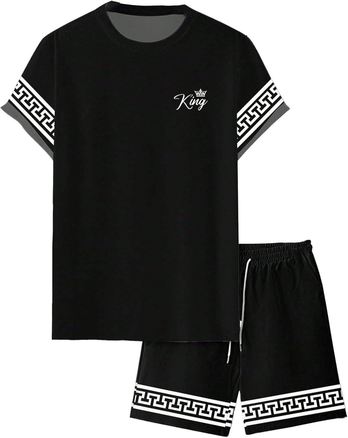 WDIRARA Men's 2 Piece Short Sets Graphic Print Short Sleeve T Shirts and Drawstring Shorts Clothing Set