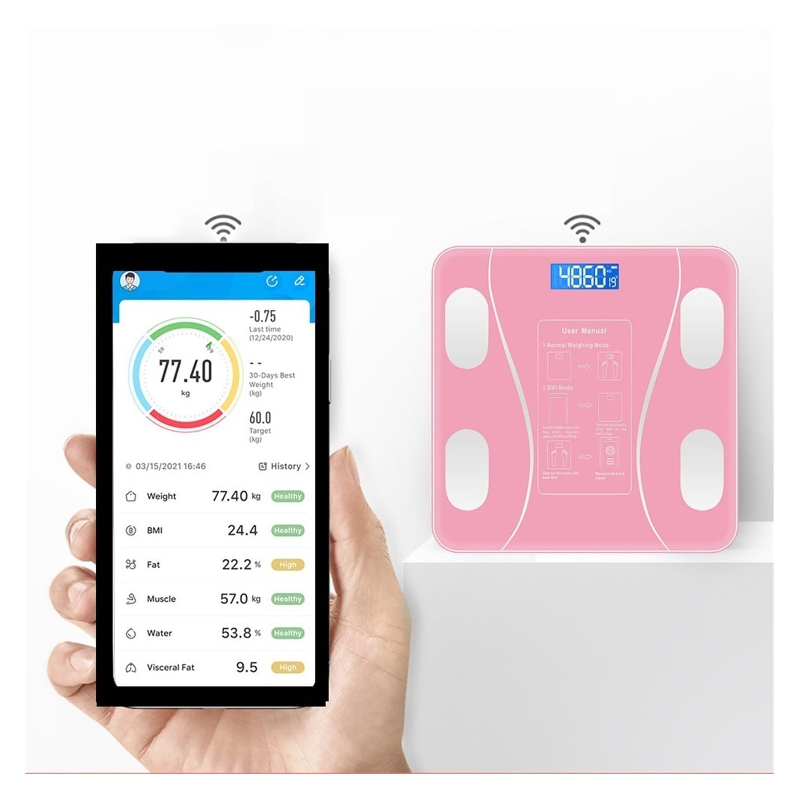 Échelle De Graisse Corporelle Intelligente Bluetooth Balance Corporelle Numérique Avec Écran LCD Pesage Électronique Outils D'analyseur De Composition IMC(Black Bluetooth)
