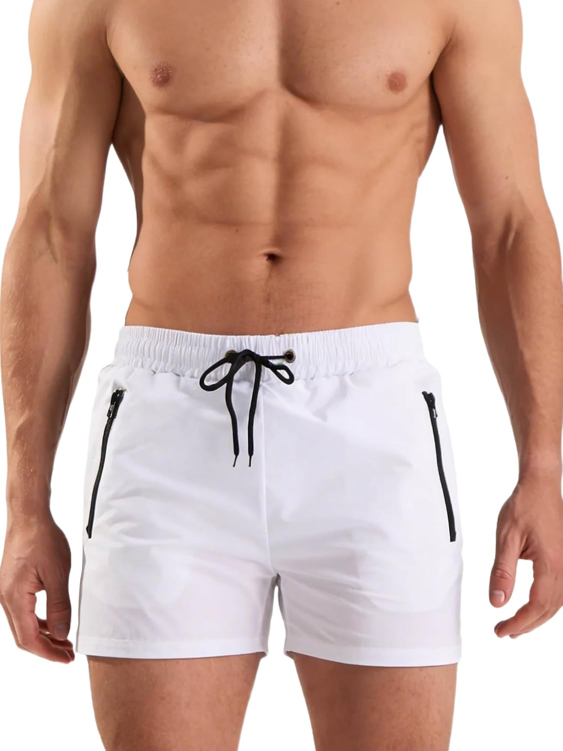 TUVEKE Men's Swim Trunks with Zipper Pockets 5 Inch Quick Dry Mens Bathing Suits Slim Fit Beach Shorts