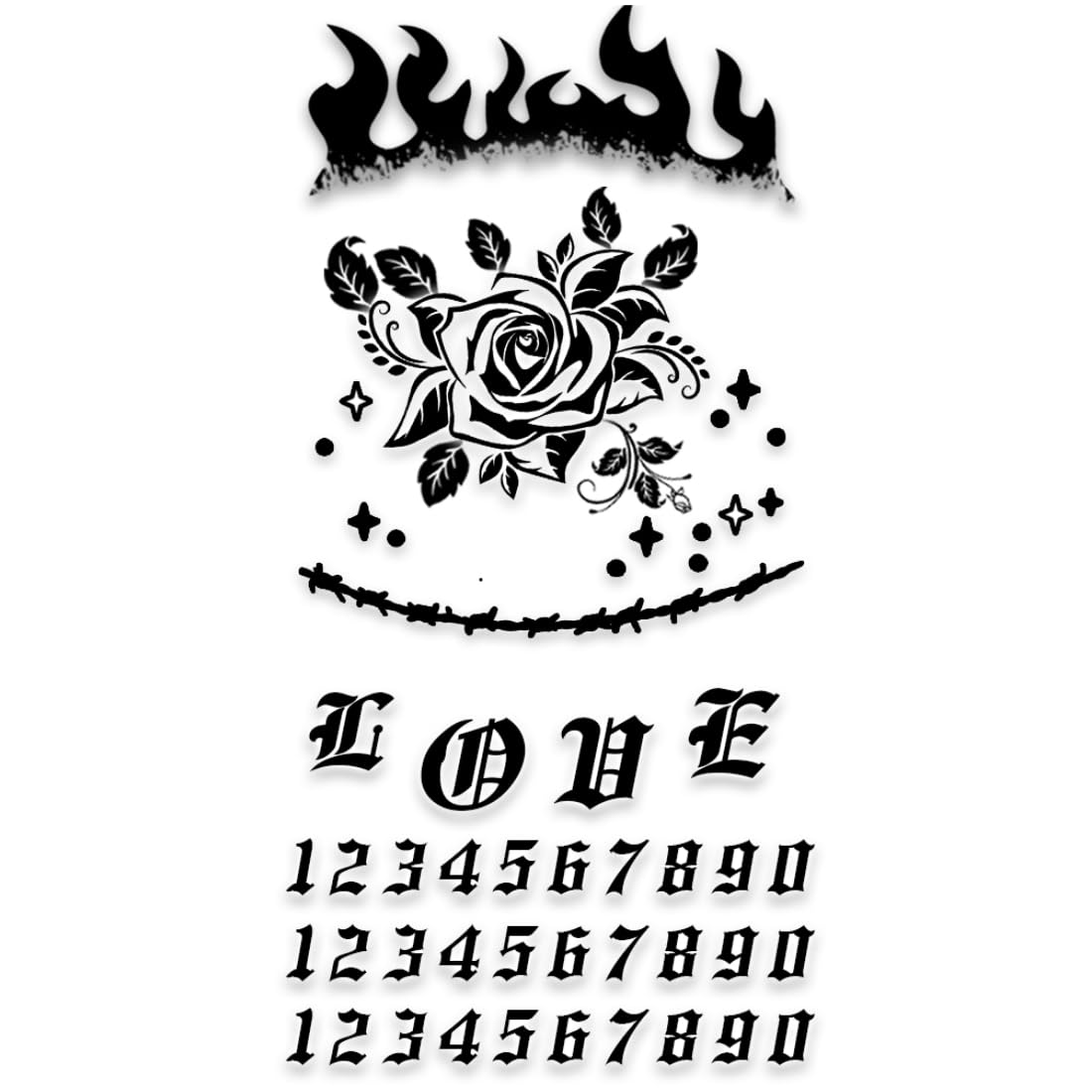Number With Love, Fire & Flower Art Temporary Tattoo Sticker For Male & Female Waterproof-image-21