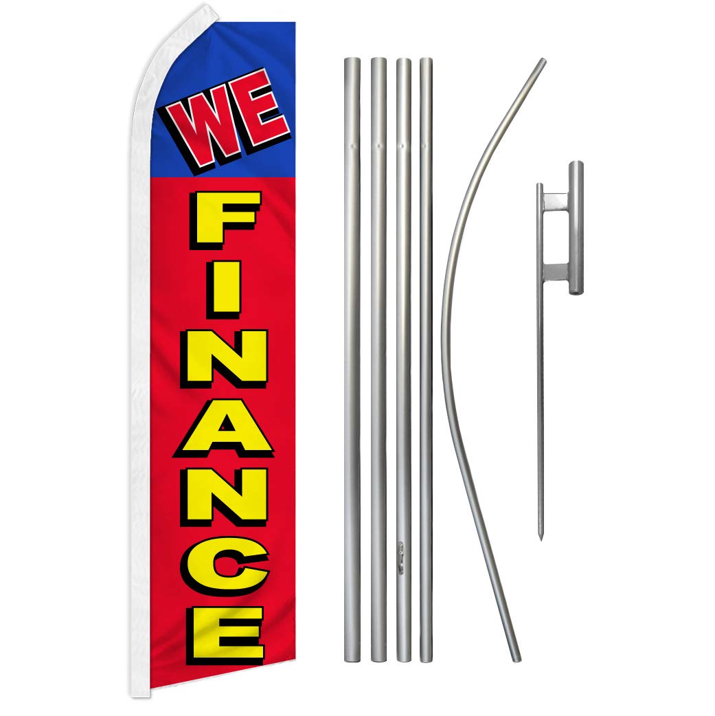 Infinity Republic - We Finance Banner Swooper Flag & Pole Kit - Perfect for Dealerships, Car Lots, Furniture Stores, Shops, etc!