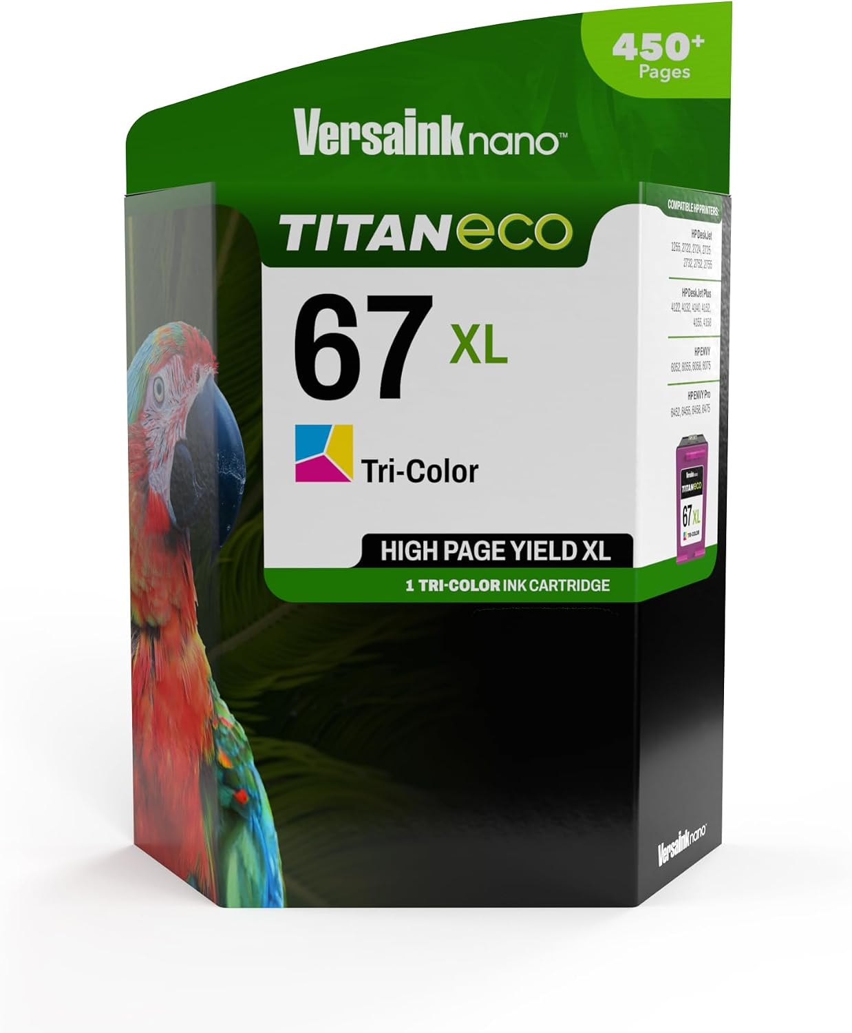 Versaink-Nano 67 XL Titan ECO High-Yield Black Ink Cartridge Replacement of 67 and 67 XL, Works with DeskJet 2723,2734,2755,2855,4133,4155,4255, Envy 6055,6075,6455,6475