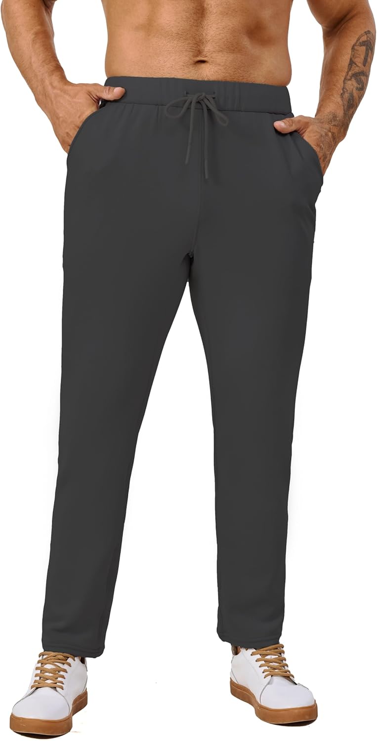 Fleece Lined Sweatpants 27 Inch Inseam Atheltic Joggers Workout Pants for Short Men with Zip Pocket - Image 3