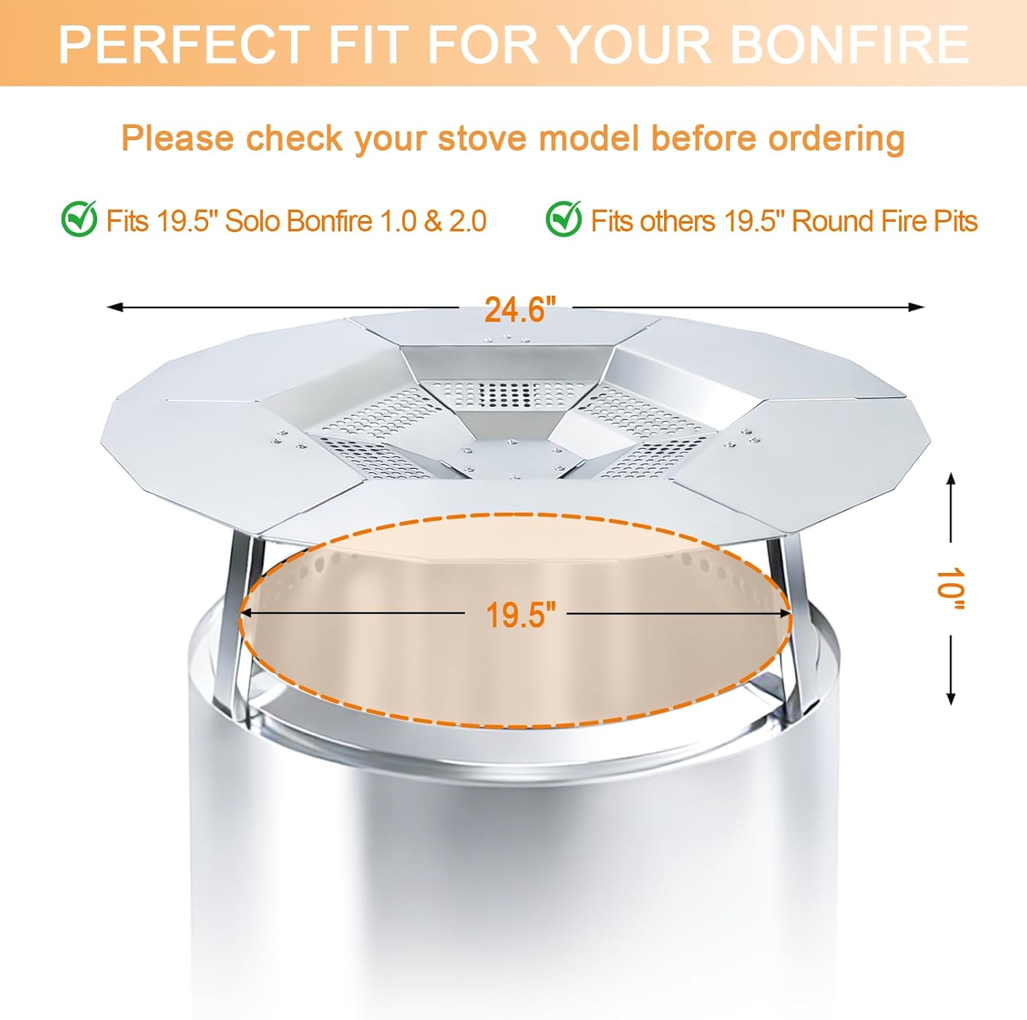 heat deflector for solo stove bonfire 19.5", 304 stainless steel heat diffuser with handles, camping accessory for solo stove bonfire 1.0 & 2.0, other 19.5" fire pits, capture and redirect warmth fire pit heat deflector