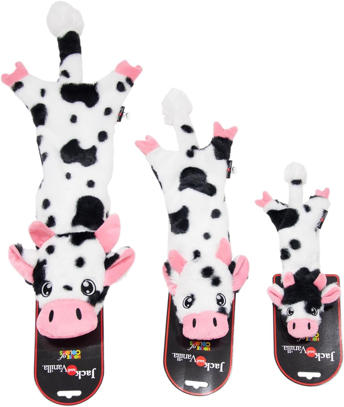 JACK AND VANILLA, Flatties 30cm Cow Dog Toy Black and White