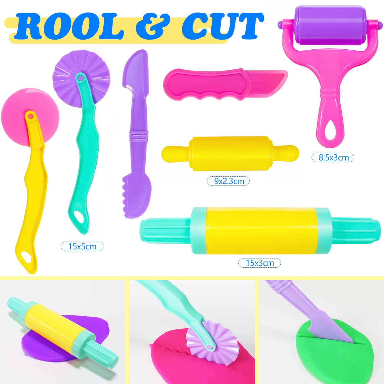 Jiosdo Dough Tools and Cutters, 22 Pcs Dough Tools Sets for Kids Toddlers, Plastic Accessories Clay Extruders Rollers Molds with Storage Bag, Creation Educational Toy Gift Set - Image 3