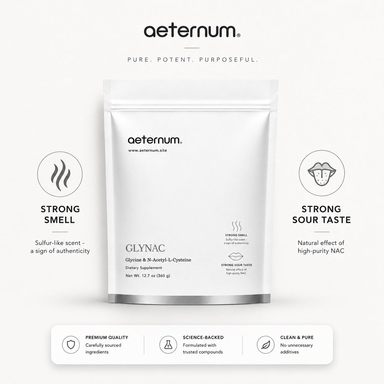 Aeternum Poudre de GLYNAC 360 g, glycine et N-acétyl-L-cystéine, 4 g par portion