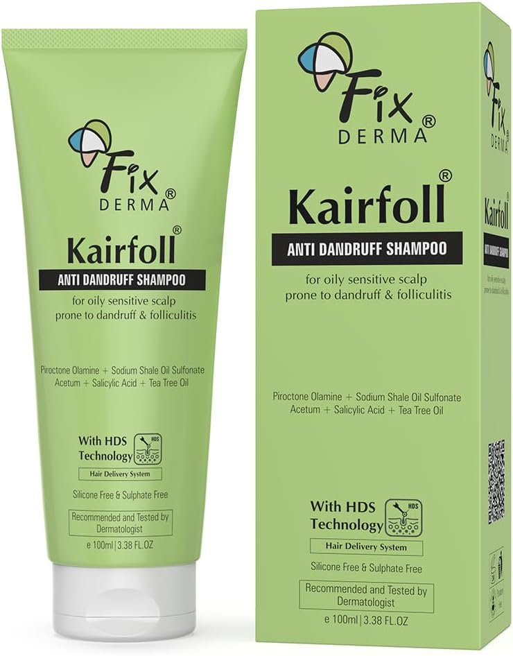 Fixderma Kairfoll Anti Dandruff Shampoo for Oily & Sensitive Prone Scalp | Piroctone Olamine & Salicylic Acid | Sulphate Free | Anti Fungal Shampoo for Women & Men - 100ml
