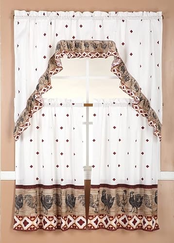 Miniatura 3 de Diamond Home Linens Juego de 3 niveles de cortina de cocina impresos y cenefa de 36 pulgadas de largo (marróncafé)