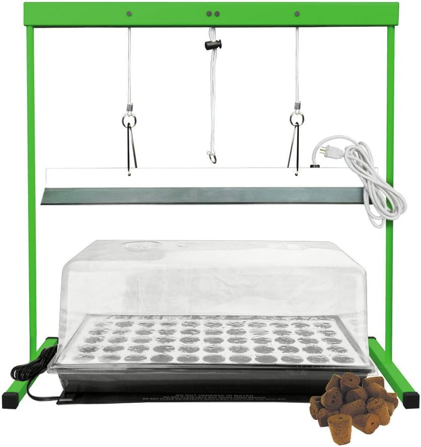 Seed Station Complete Seed Starter Kit with T5 Grow Light, Metal Light Stand, Heat Mat, 7" Humidity Dome, Floating Tray & Seed Plugs for Seed Germination & Seedling Propagation