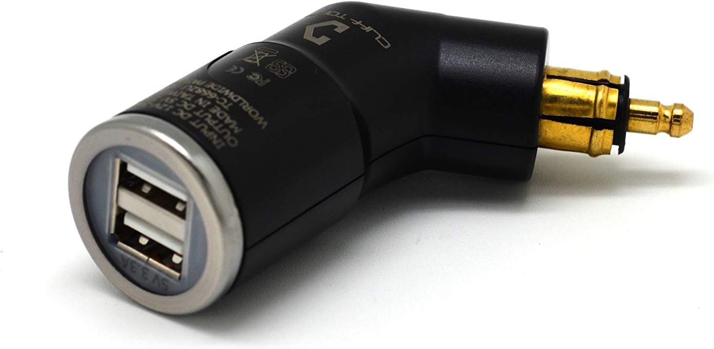 Cliff Top DIN USB Charger 3.3 Amp DIN Hella Powerlet Plug to Dual USB Charger Adapter, Compatible with BMW, Triumph Tiger, Ducati Motorcycles, iPhone, and GPS SatNav