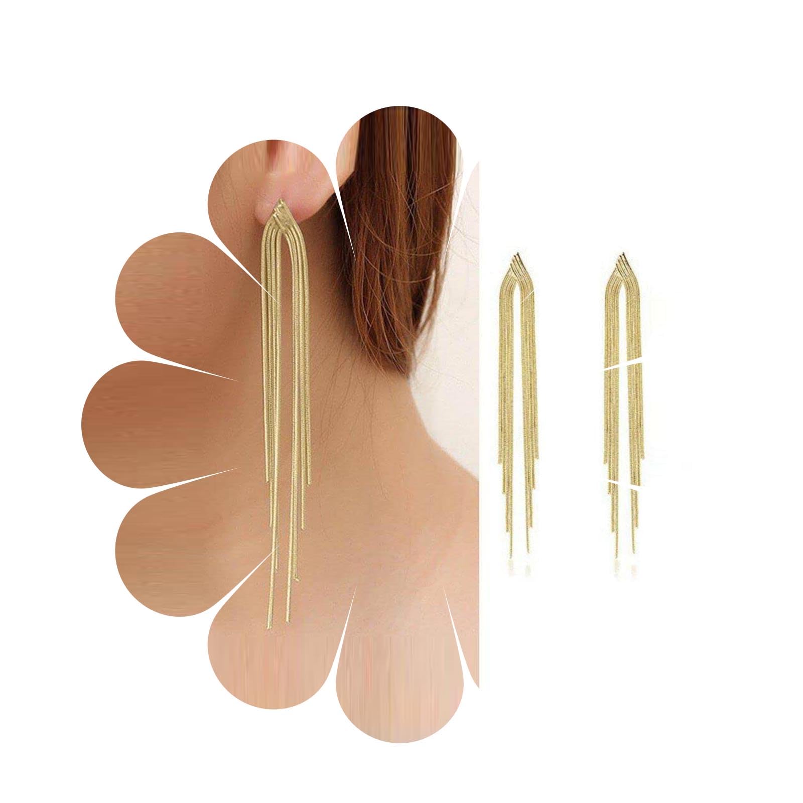 Orecchini Lunghi A Catena Con Nappe Serpente, Modello Goccia E Lampadario, Colore Oro, Per Donna E Ragazza