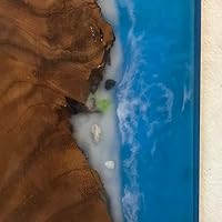 Vista 5 de Mesa de epoxi transparente, mesa de sofá con forma cuadrada, mesa auxiliar de resina de madera, mesa de centro de madera con borde natural para sala