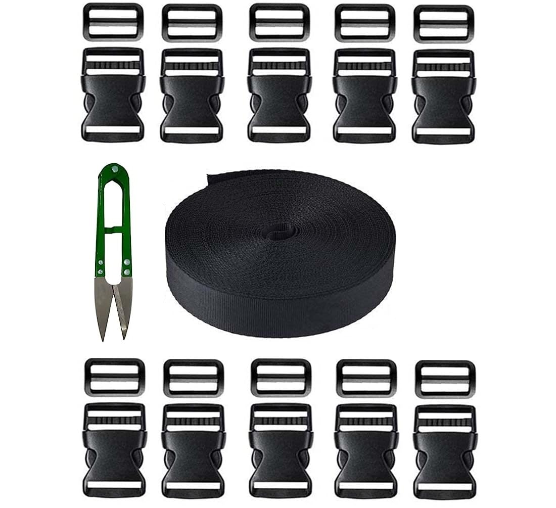 Nylon Webbing for Collars, Leashes, Diving Gear, Sports Gear, Bag Belt, Hiking (25 Meter roll) Plus 10 Buckles,adjusters and 1 thread cutter (2 INCH)-image-31