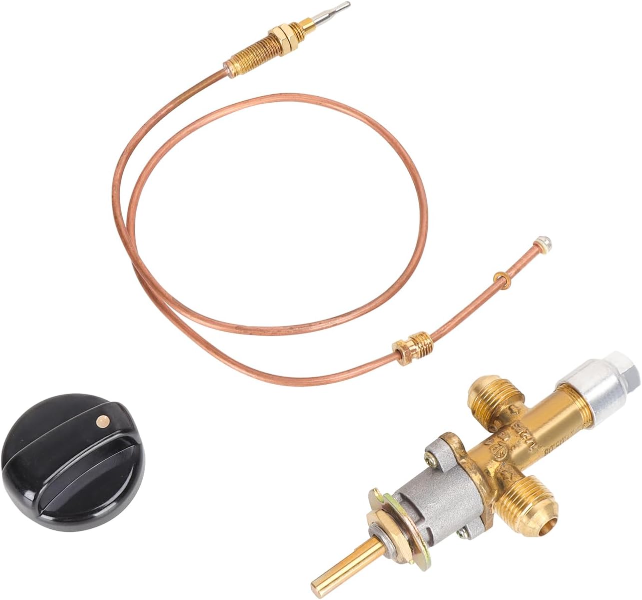 Gas Fireplace Fire Pit Flame Failure Safety Control Valve Kit Fire Pit Thermocouple Replacement with 3/8" Flare Inlet & Outlet, Gas Fireplace Control Valve for Fire Pit & Outdoor Fireplace Parts