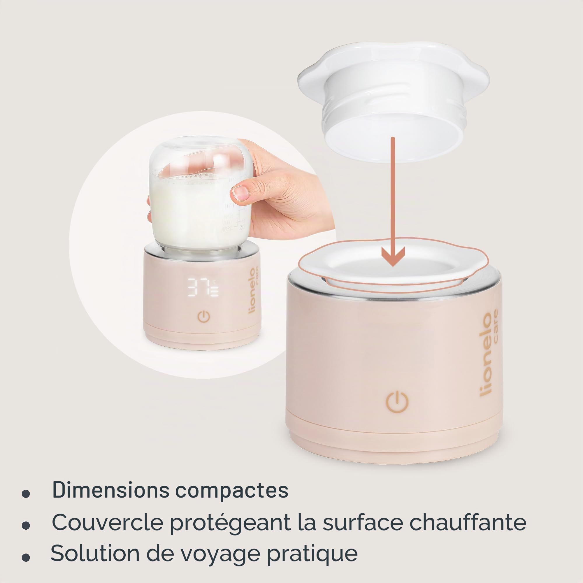 Lionelo Thermup Swift Chauffe-Biberon Portable Sans Fil, 5 Adaptateurs | Chauffe 90 ml de 20 à 37°C en 3 min, maintien à 37°C jusqu’à 6 h, 4 températures 37-50°C, écran tactile, arrêt automatique