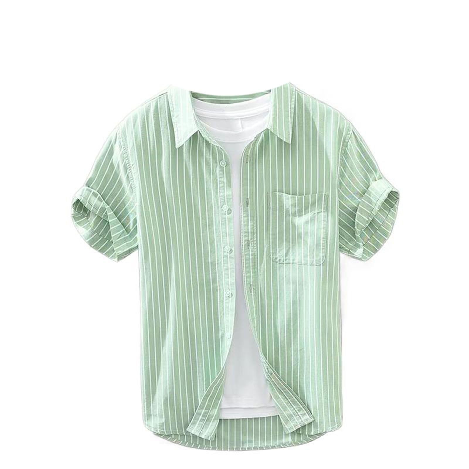 Camicetta da Uomo a Righe a Taglio Slim con Colletto abbattuto, Top Casual da Spiaggia per Vacanze estive