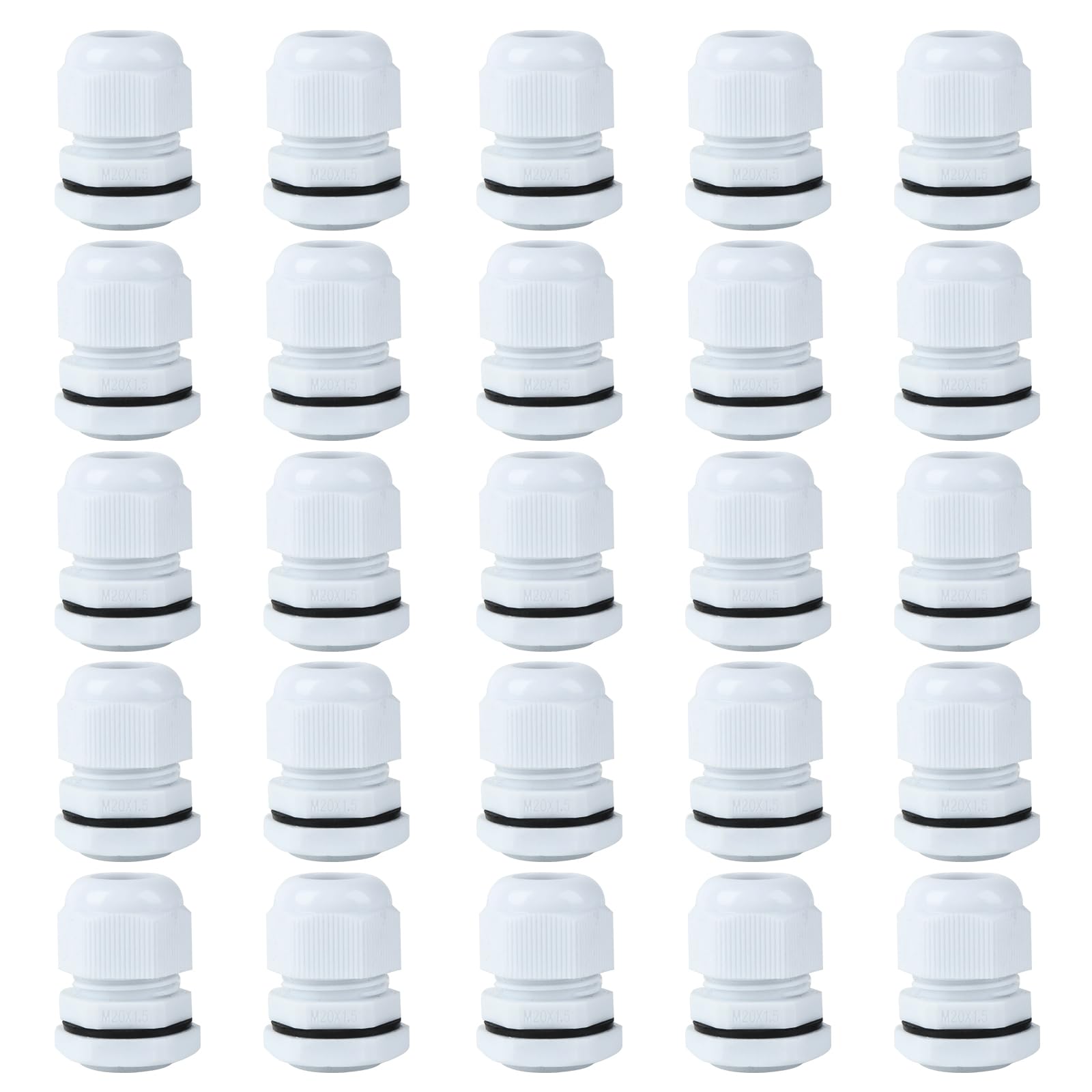 25 Pcs M20 Cable Glands, IP68 Waterproof Nylon Cable Glands Set, White Electrical Conduit Gland for 6mm - 12mm Cables, Compression Gland Connectors with Locknut and Washers