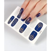 T rnak Oje Sticker Nail Art Set, Mavi-G m -Alt n Desenli, 12'li
