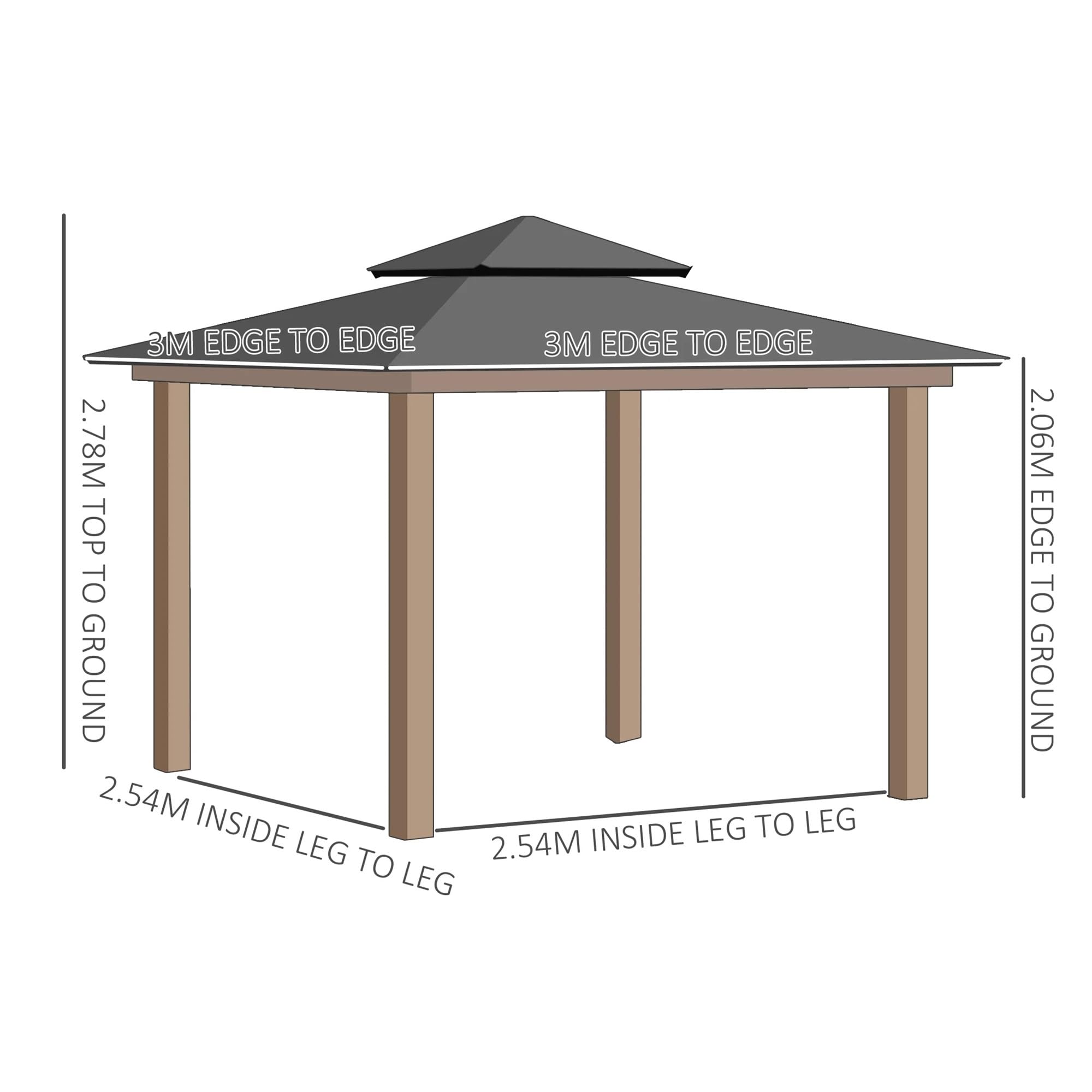 Gazebo Gazebo da esterno in policarbonato, gazebo rigido a doppio tetto con struttura in acciaio zincato(Dark grey)