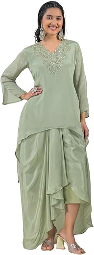 SOUL ARMOR Designer Embroidered Chinnon Blend Co-Ord Set for Women Stylish and Ethnic Co-ord Set with Elegant Embroidery Work