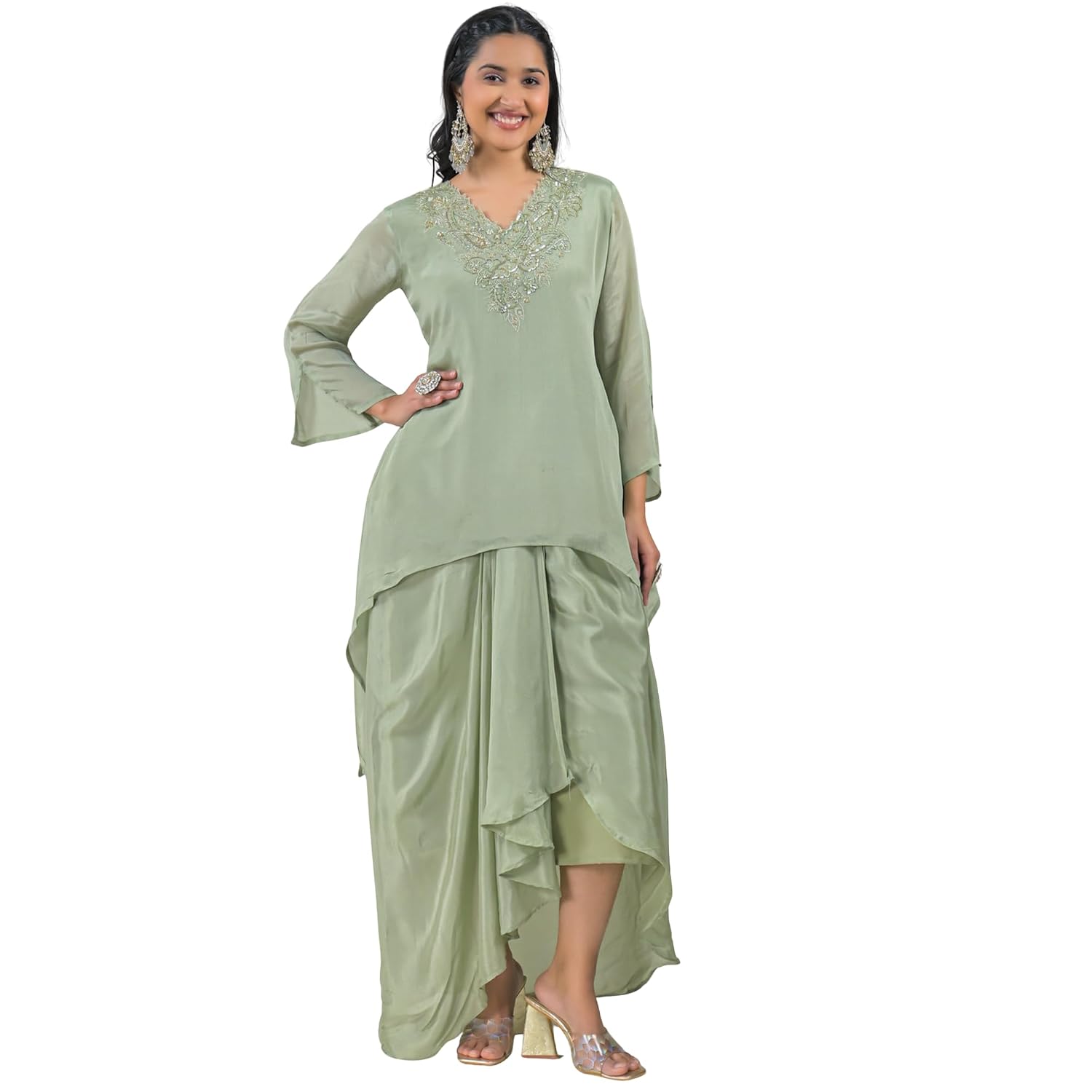 SOUL ARMOR Designer Embroidered Chinnon Blend Co-Ord Set for Women Stylish and Ethnic Co-ord Set with Elegant Embroidery Work