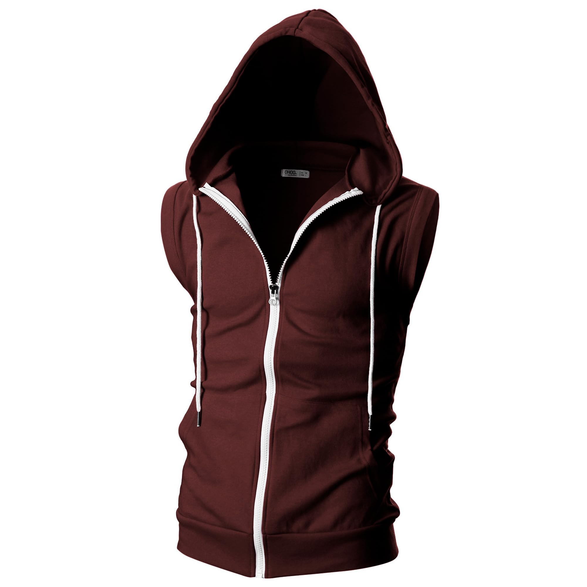 Ohoo Mens Slim Fit Sleeveless Lightweight Zip Up Hooded Sweatshirt Vest Hoodie
