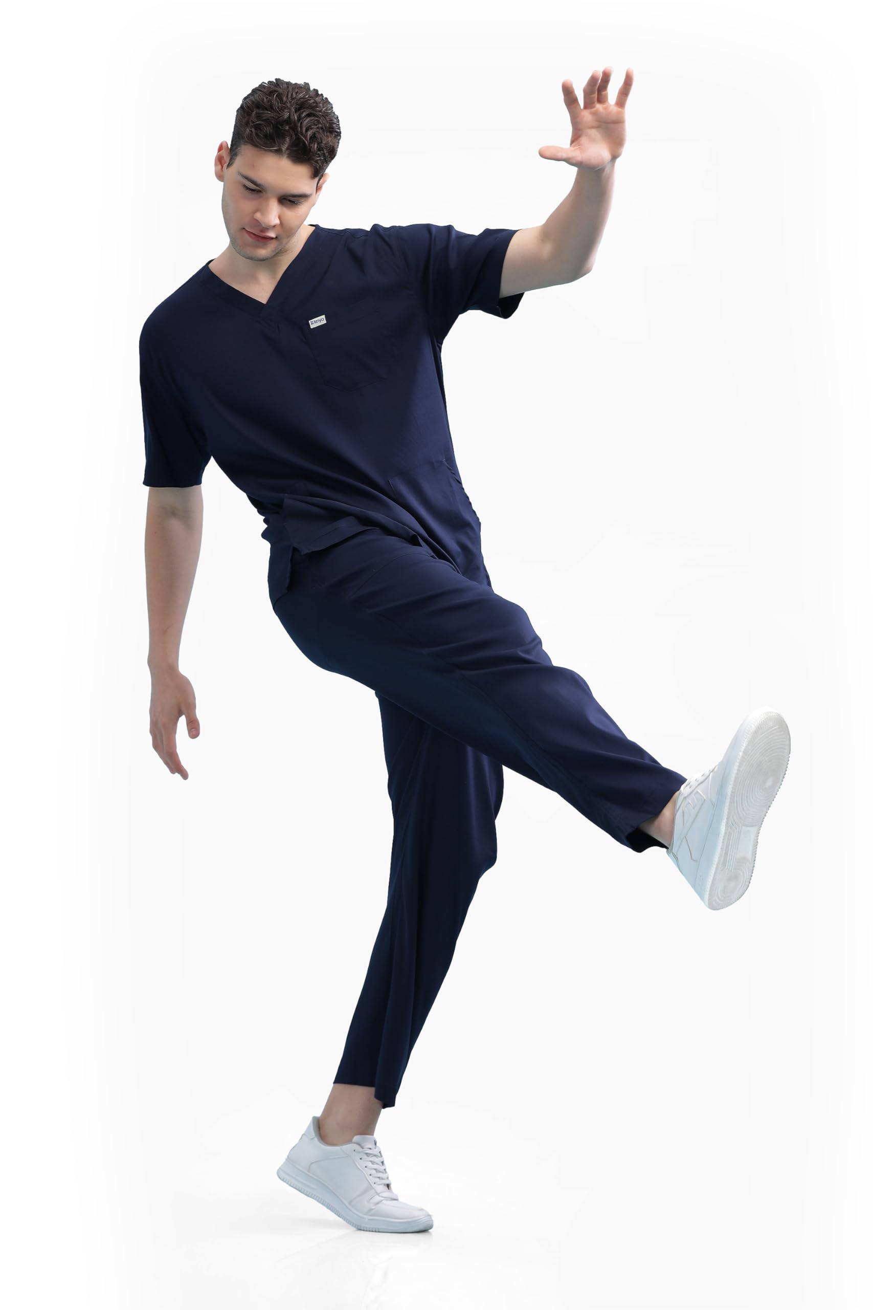 KNYA Ecoflex Lite Active Men's Srcubsuit | 5 Pocket | 2-way stretch | For Doctors (L, Navy Blue)-picture-36