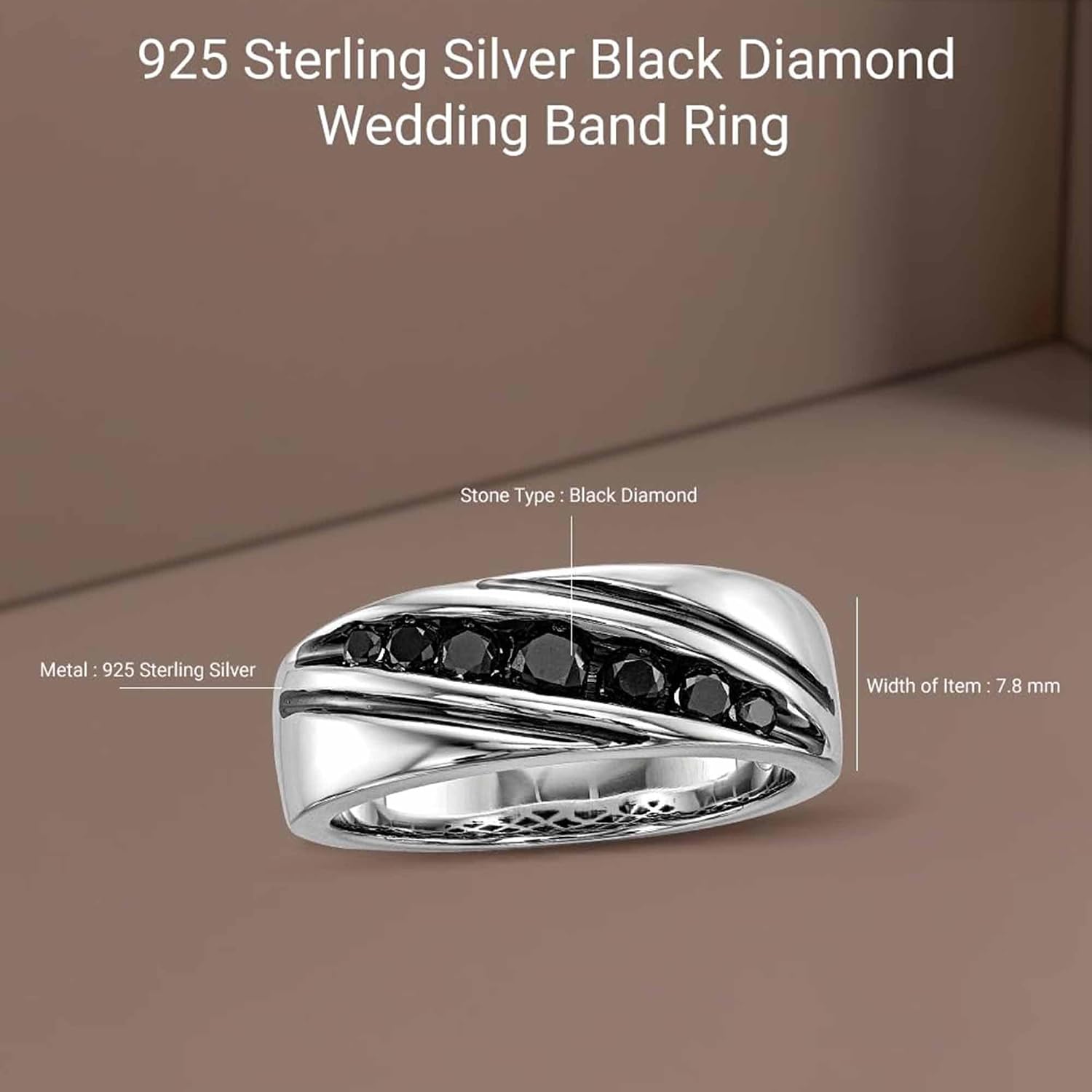 Diamond2Deal Men's 925 Sterling Silver Black Diamond Wedding Band Ring Size 11 (0.50ct)