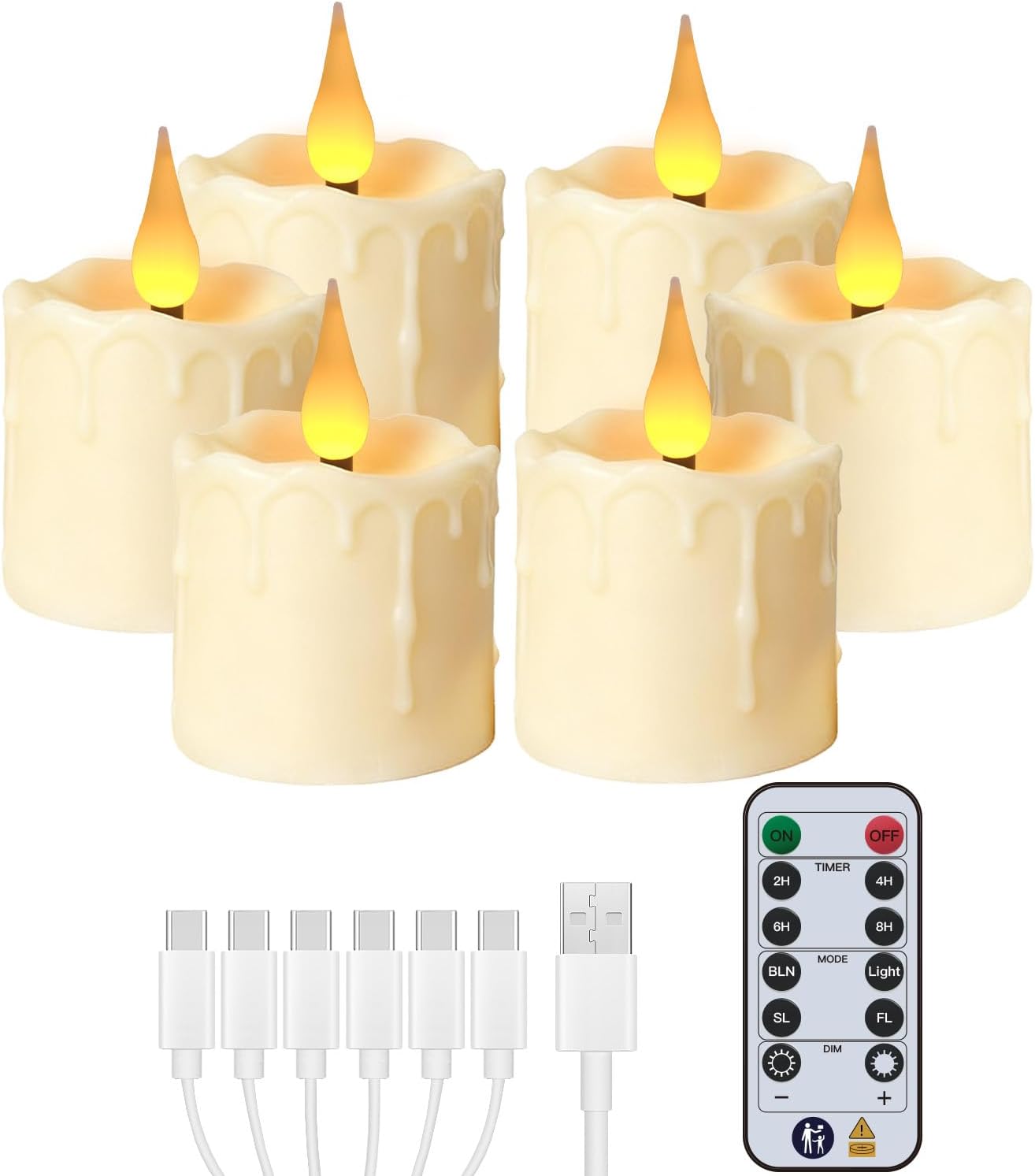 Flickering Flameless Candles, 6Packs, Dimmable Fake Candle Lights with 4 Lighting Modes&2/4/6/8H Timer, Rechargeable LED Votive Tea lamp for Home Indoor Christmas Wedding Birthday Holiday Decoration