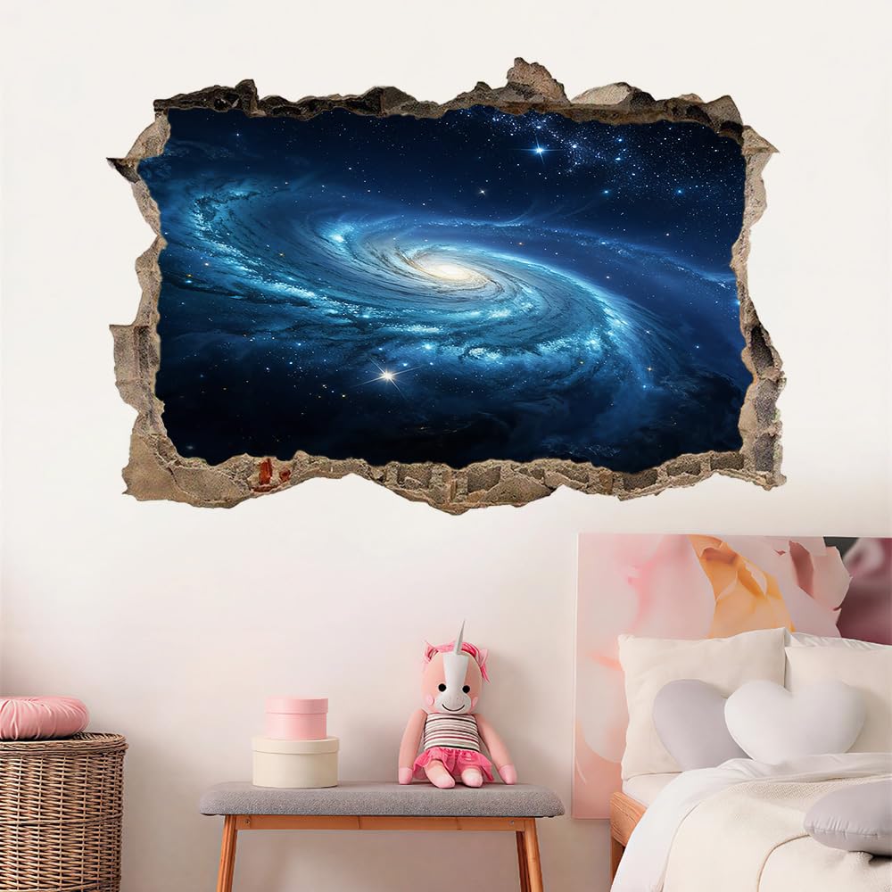 3D Wandaufkleber, Kosmischer Wirbel Durchbruch Wandtattoos Deko Wand Selbstklebend Blauer Raum, Wandaufkleber Wanddurchbruch Wandsticker für Zuhause, Schlafzimmer, Wohnzimmer