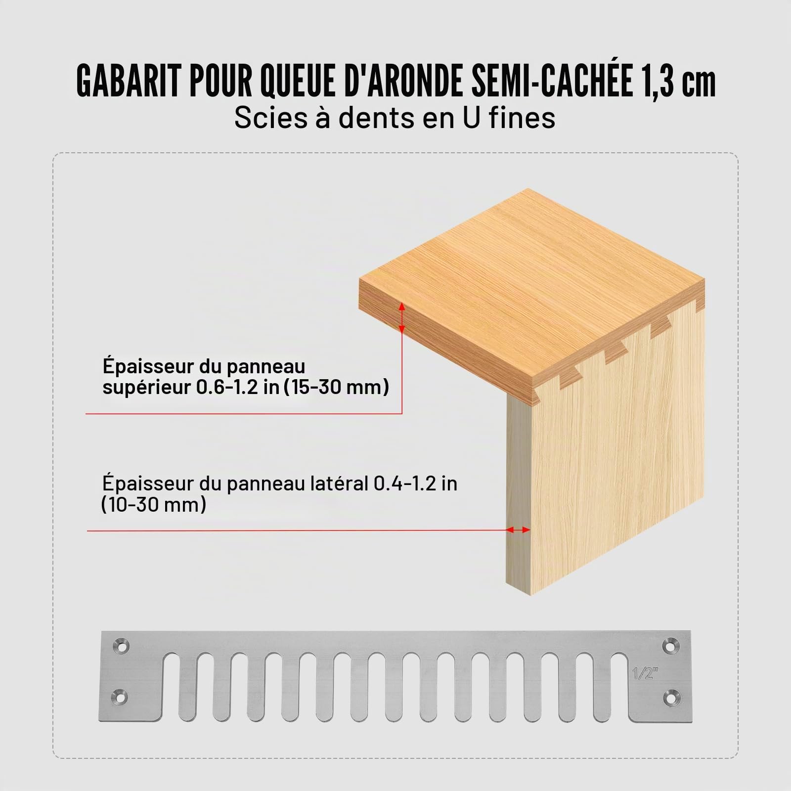 VEVOR Gabarit à Queue d'Aronde Largeur 310 mm Gabarit de Défonceuse à Queue d'Aronde Outil Menuiserie pour Tenons et Mortaises, Fabrication Meubles Bois, avec 3 Gabarits 5 Fraises, Alignement Précis