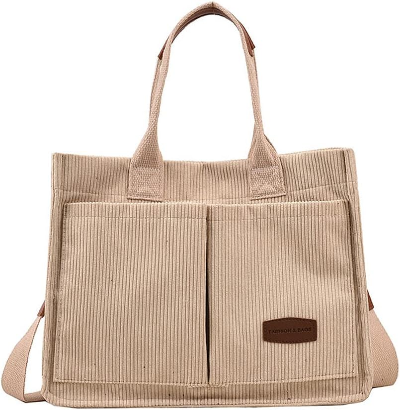 ★TOUT Y EST★ Boxy shopper bag 53 ribbed corduroy ivory sho XACKWUERO Women Corduroy Shoulder Handbag Square Tote Bag