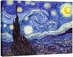Wieco Art Framed Art Giclee Canvas Prints of Starry Night by Van Gogh Peintures Reproduction Post-impressionnisme Artwork Mur encadré Art pour Salon Home Décorations Cadre d'or