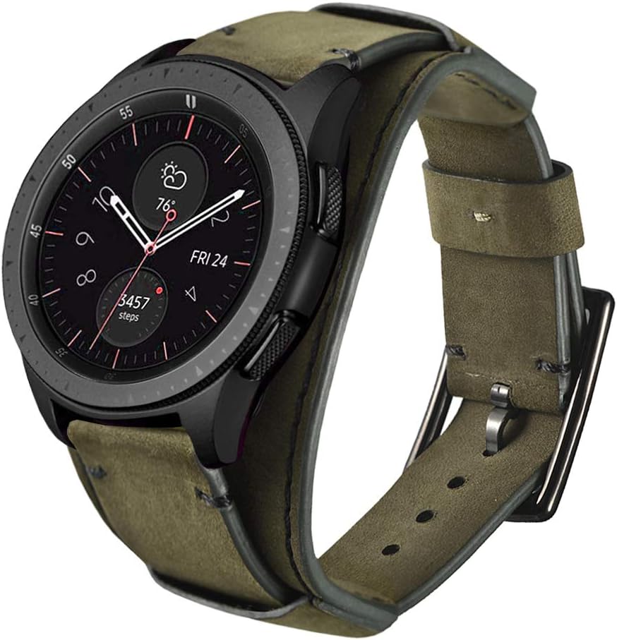 LeotopCompatible with Samsung Galaxy Watch 46mm/Gear S3 Frontier/Galaxy Watch 3 45mm /Classic Strap, 22mm Replacement Genuine Leather Cuff Band with Stainless Steel Buckle for Men Women