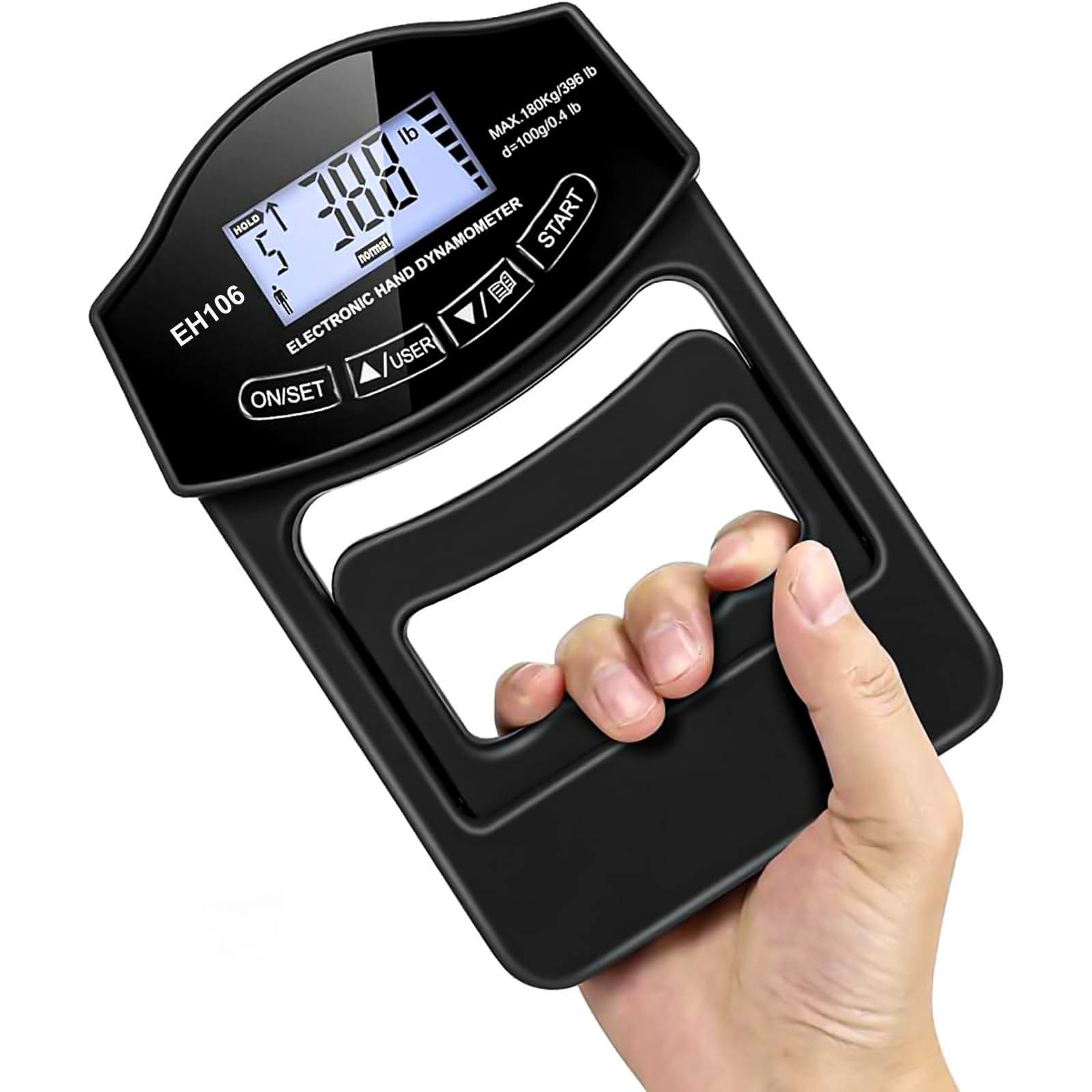 396 lb/180 kg Dinamómetro de Mano Fuerza de Prehensión, Fuerza de Prehensión Digital, Pantalla LED Dinamómetro de Mano de Medición, Metro de Medición Automática con Cable