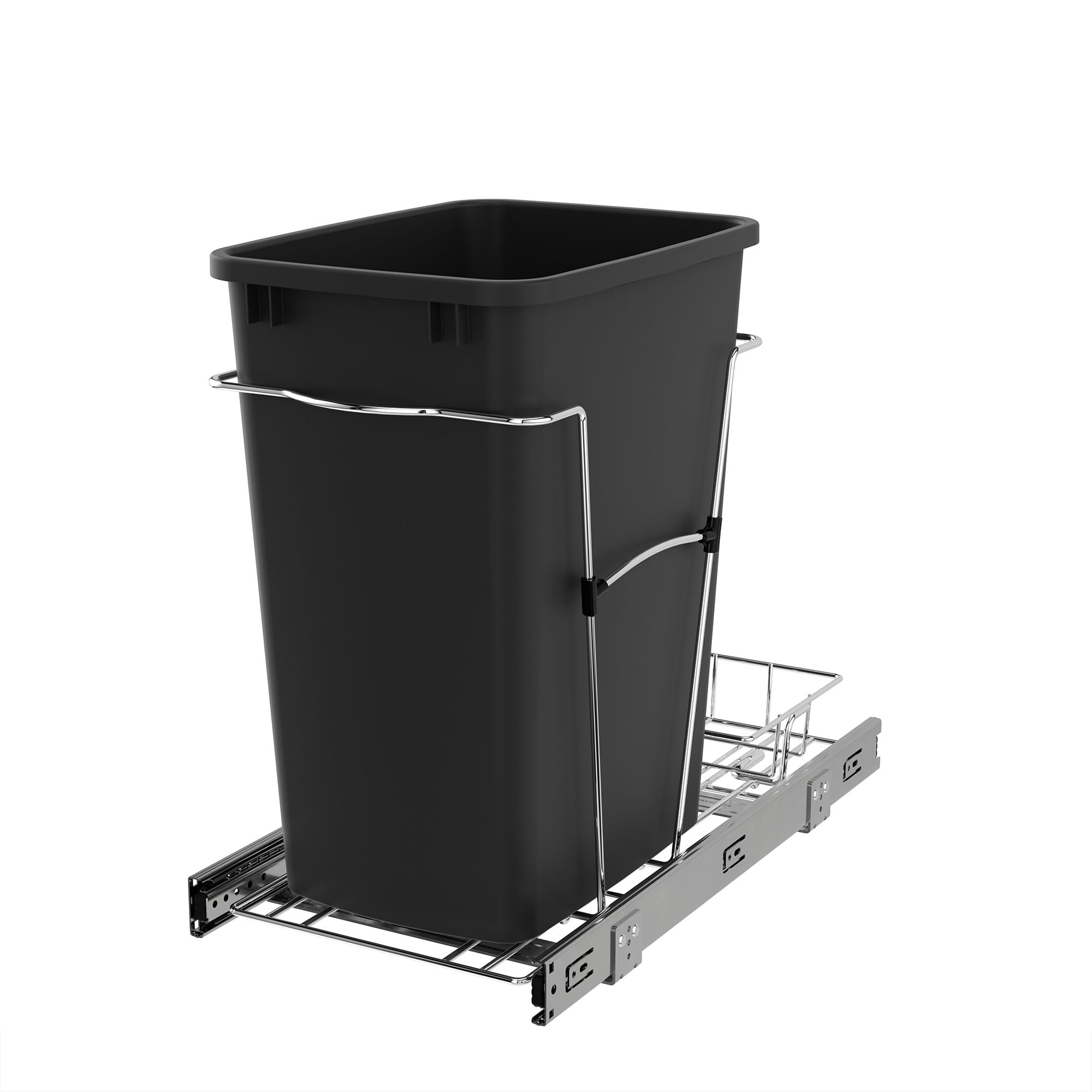Rev-A-Shelf Pullout Trash Can for Kitchen Cabinets 35 Qt Garbage Waste Recycling Bin with Full Extension Slides, Black, RV-12KD-18C S